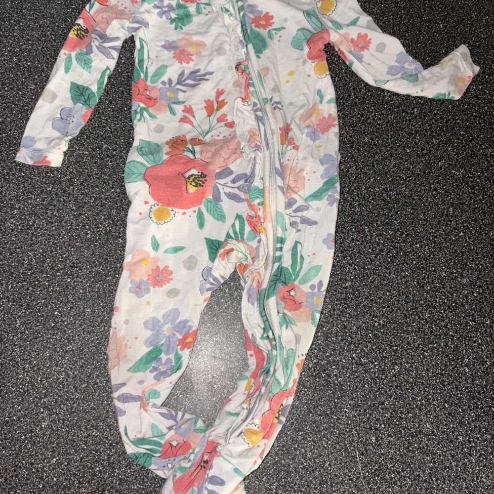Angel Dear White and Pink Floral Footie Pajamas